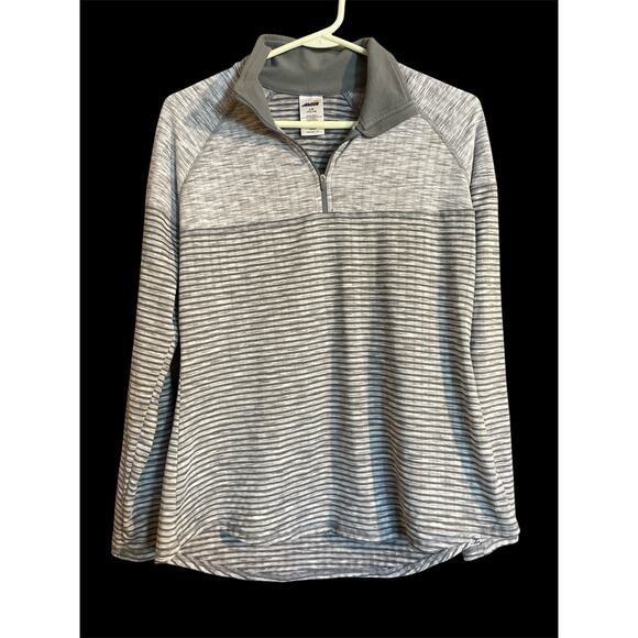 Avia Neon Gray Long Sleeve 1/4 Zip Athletic Top Large EUC Striped - Picture 3 of 5